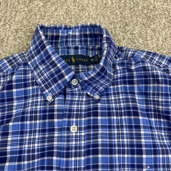 Ralph Lauren Other - Ralph Lauren Button Down Shirt Men’s Size M Blue White Plaid Flesh Pony